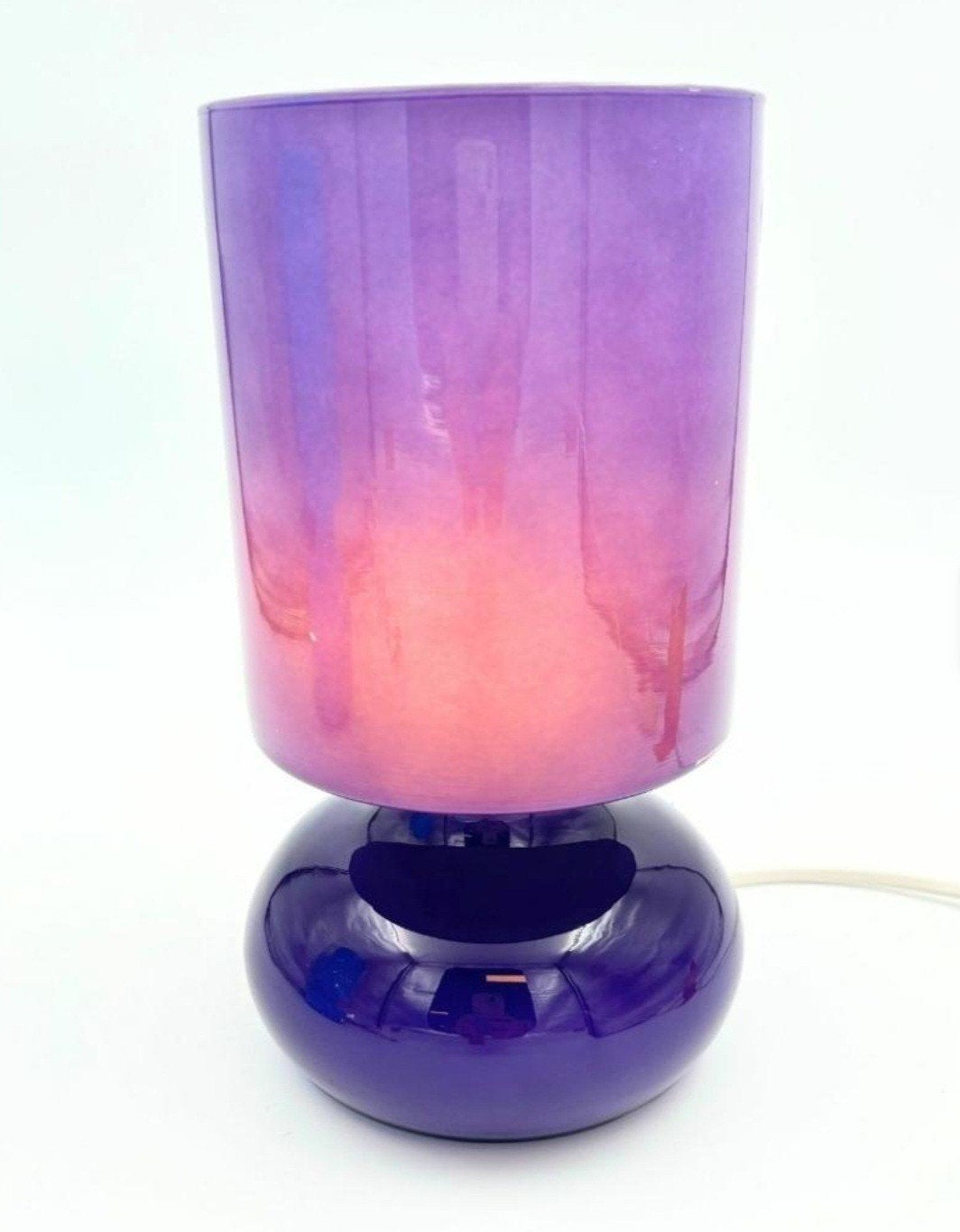 vintage IKEA lykta lamp paarse glas hand gemaakt  25 cm hoog, Ophalen of Verzenden, Zo goed als nieuw, Glas, Minder dan 50 cm