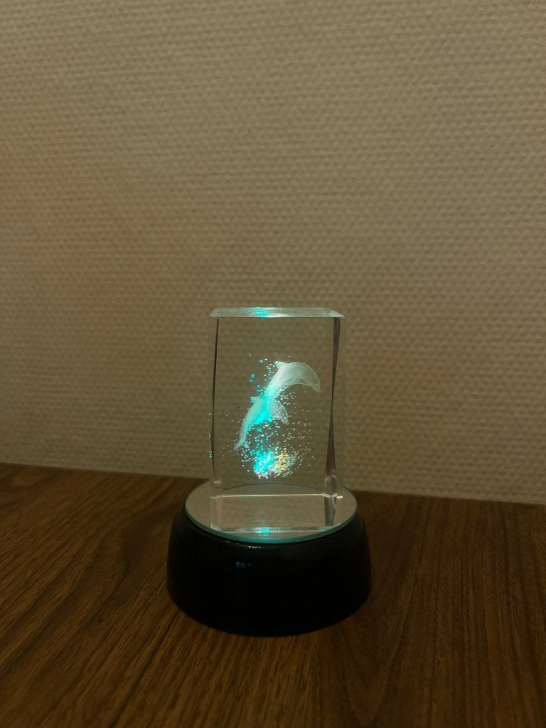 3D glazen kristal kubus dolfijnen – LED standaard – NIEUW, Ophalen of Verzenden, Nieuw, Glas