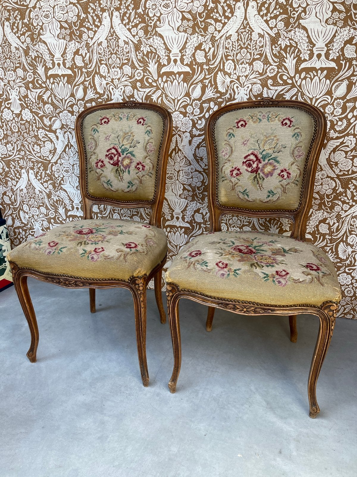 Set van 2 Antieke Stoelen met Geborduurde Bekleding, Antiek en Kunst, Ophalen of Verzenden