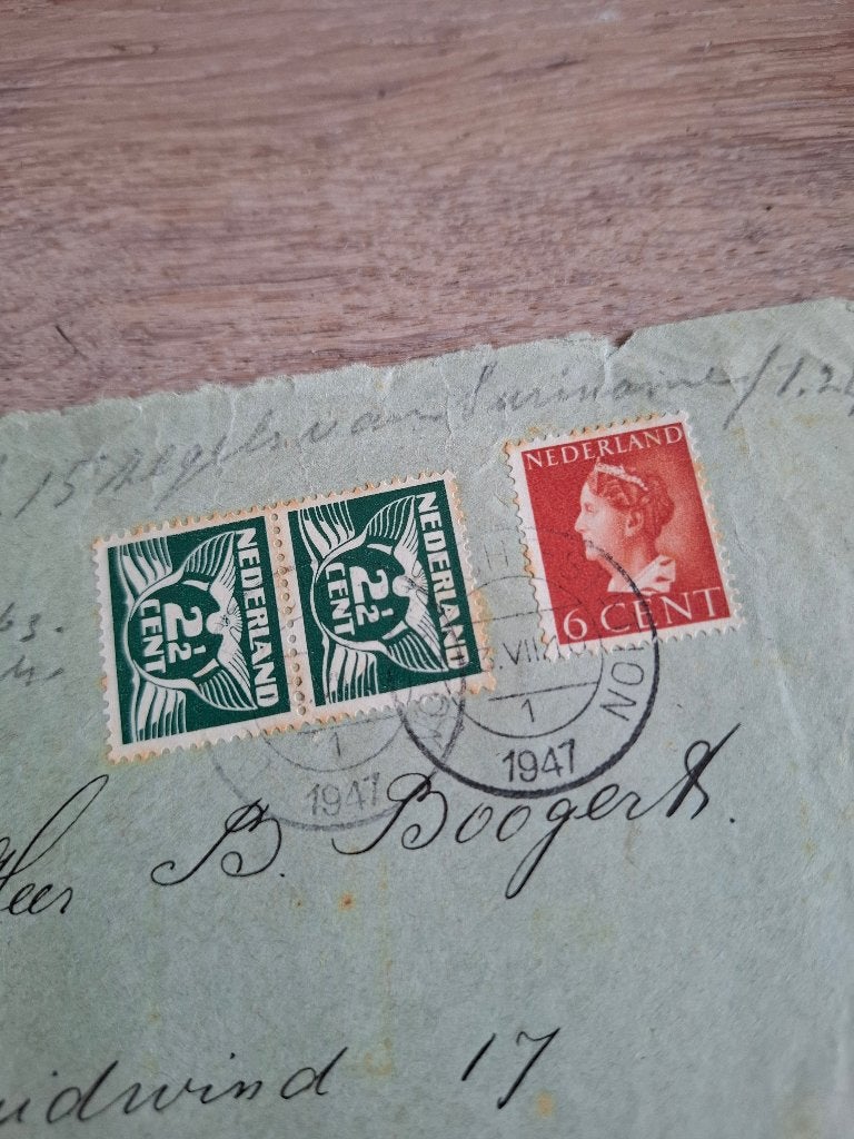 Oude envelop 1947 met Wilhelmina postzegels & poststempel, Postzegels en Munten, Ophalen of Verzenden, Gestempeld