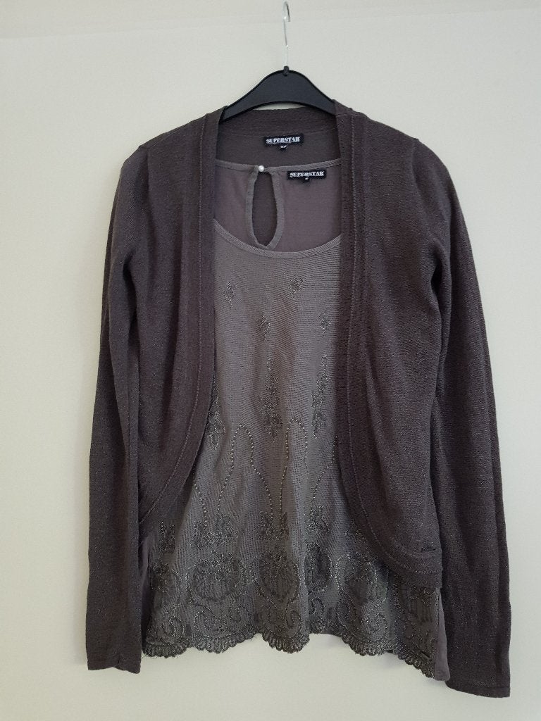 Twinset : vest + T-shirt dames -- maat XS / S -- Superstar, Ophalen of Verzenden, Zo goed als nieuw, Maat 34 (XS) of kleiner, Grijs