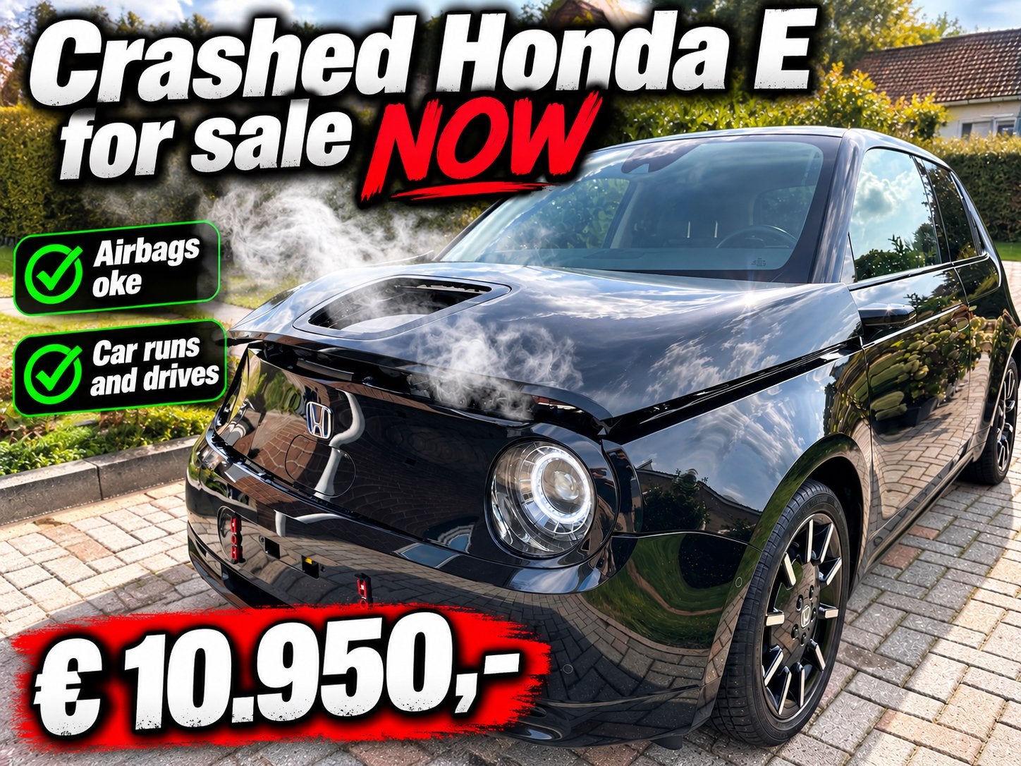 Honda E schadeauto 26.000 km 2021 airbags oke, rijdbaar., Honda, Zwart, Elektrisch, Hatchback