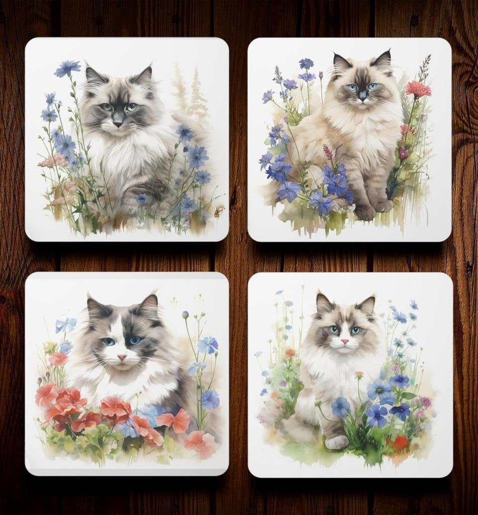 Ragdoll Aquarel onderzetters met houder, Huis en Inrichting, Ophalen of Verzenden, Nieuw