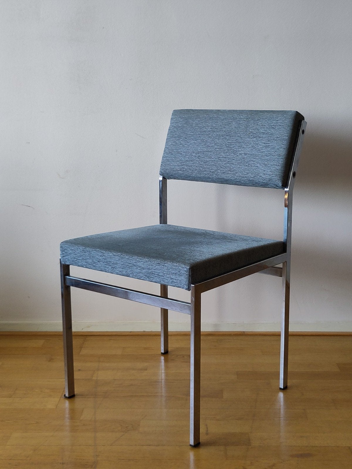 4x Vintage Pastoe eetkamerstoel SM07 stoelen chroom stof, Huis en Inrichting, Ophalen, Gebruikt, Blauw, .