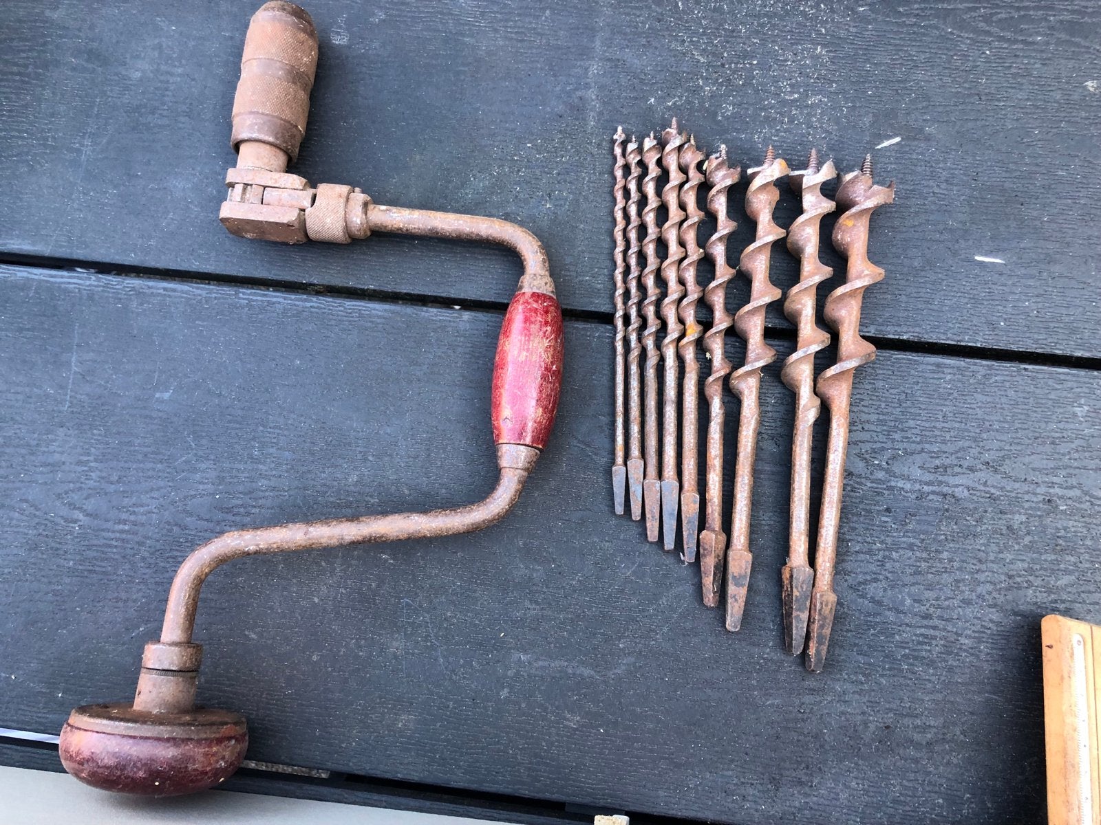 Oude boor met borenset - handboor, Doe-het-zelf en Verbouw, Ophalen, Gebruikt