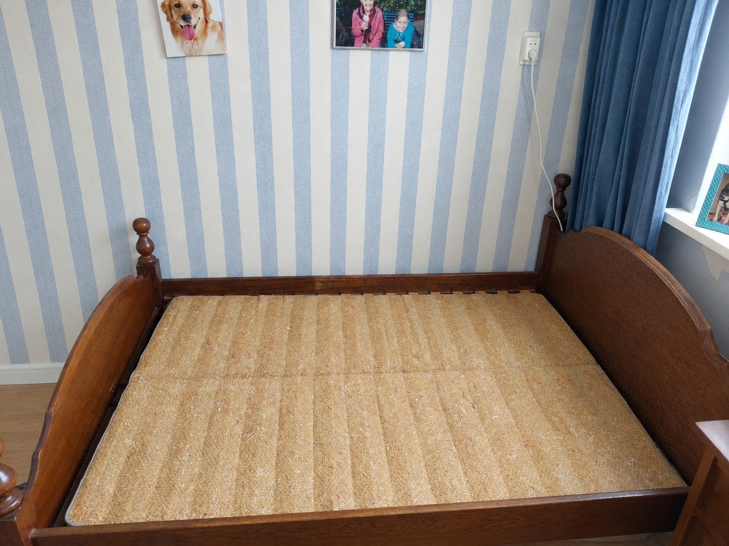 Stevig tweepersoonsbed (exclusief matras), Ophalen, Gebruikt, Bruin, Tweepersoons