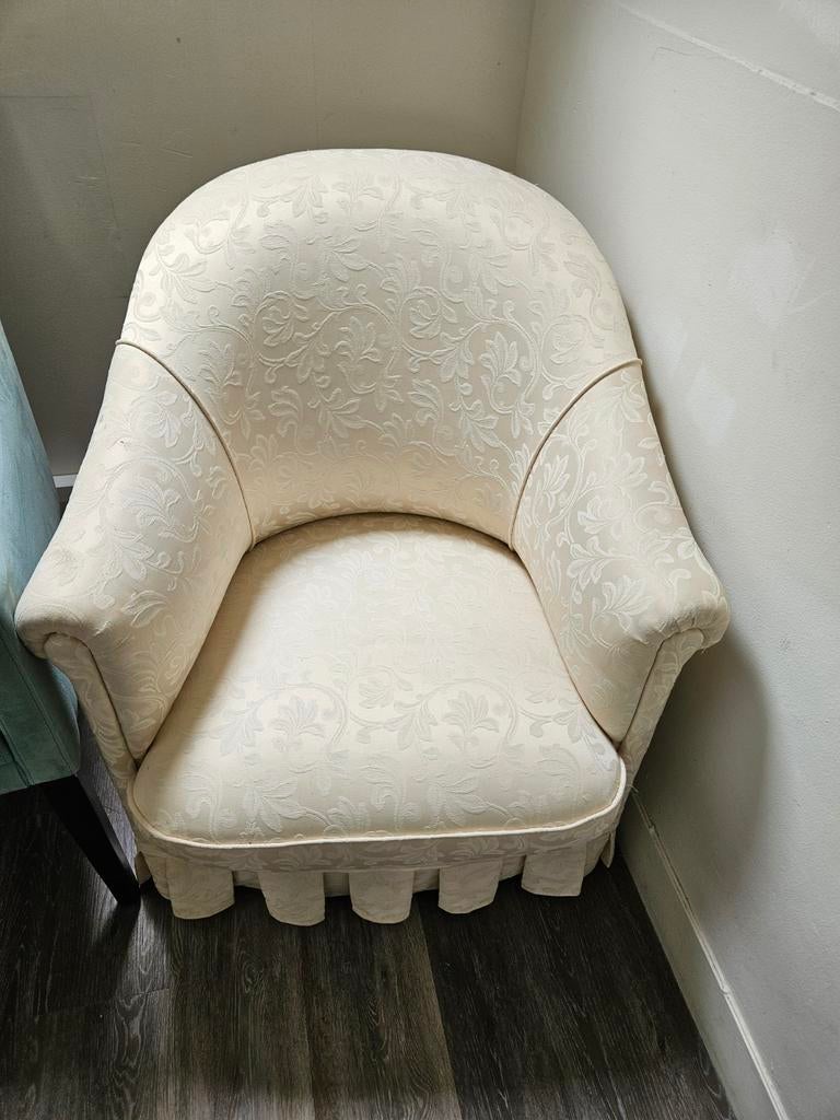 Crèmekleurige fauteuil met bloemmotief, Huis en Inrichting, Fauteuils, Gebruikt, 75 tot 100 cm, Ophalen of Verzenden, 75 tot 100 cm