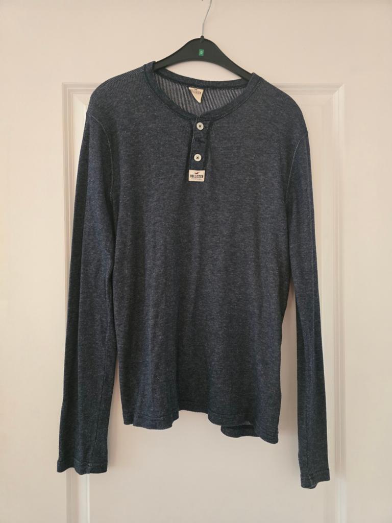 Hollister Henley Shirt - Donkerblauw - Maat L, Maat 52/54 (L), Blauw, Ophalen of Verzenden, Gedragen