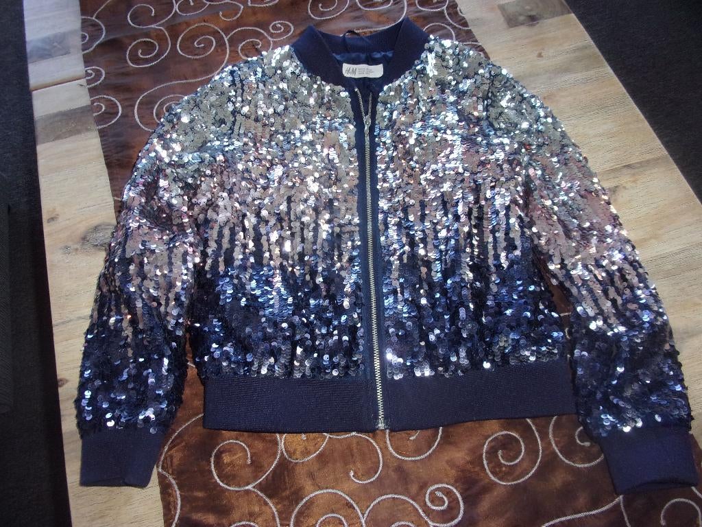 H&M glitterjas glitter pailletten jasje 128, Gebruikt, Meisje, H&M, Ophalen of Verzenden