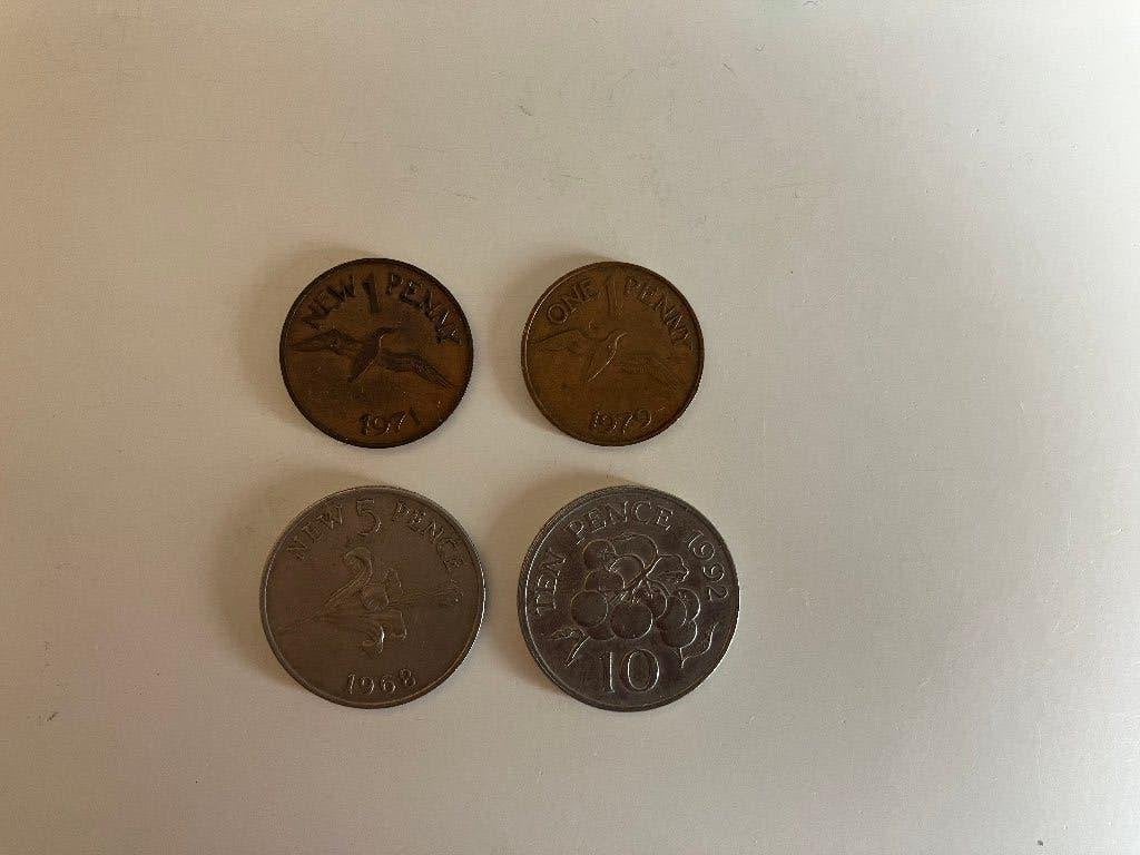 Guernsey, 4 munten, 1968-1992, Ophalen of Verzenden, Overige landen, Losse munt
