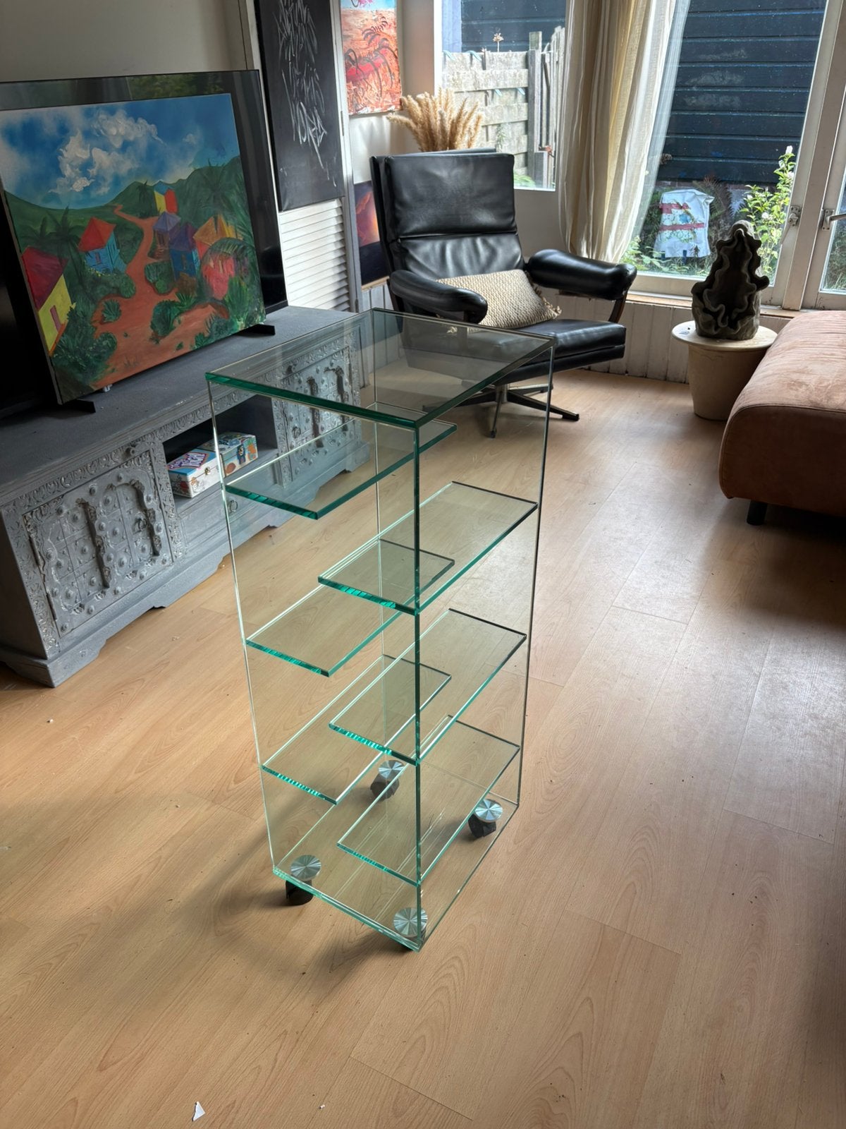 Prachtige glazen tafel, 45 tot 60 cm, Minder dan 55 cm, Rond, Ophalen of Verzenden