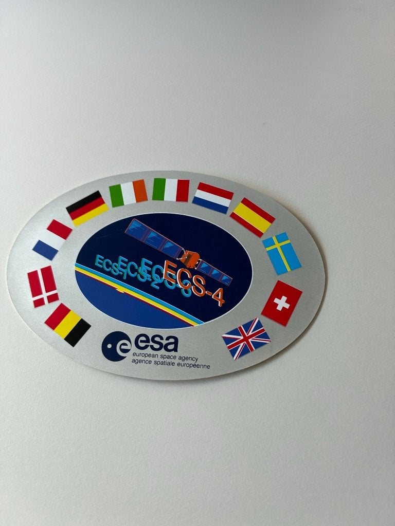 ESA sticker ECS-4 1986, Ophalen of Verzenden, Zo goed als nieuw