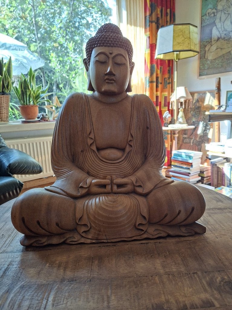 Prachtige Boeddha, Houtsnijwerk, Ophalen of Verzenden, Handgemaakt, 20 - 50 cm