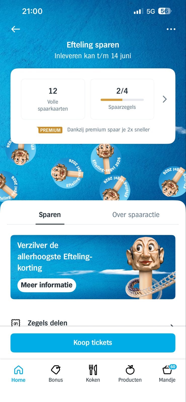 Efteling spaarzegels 2026 - Korting op tickets, Ophalen of Verzenden, Nieuw, Overige typen