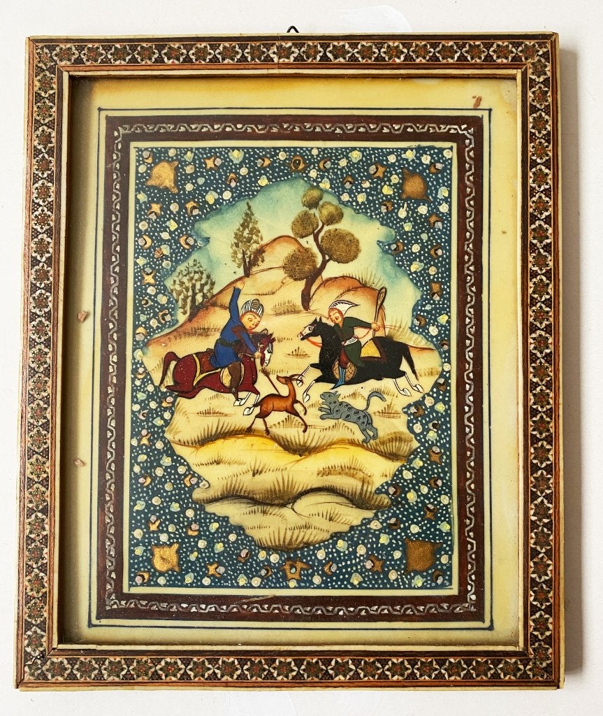 Antiek schilderij. Jachttafereel uit Perzie, Ophalen of Verzenden