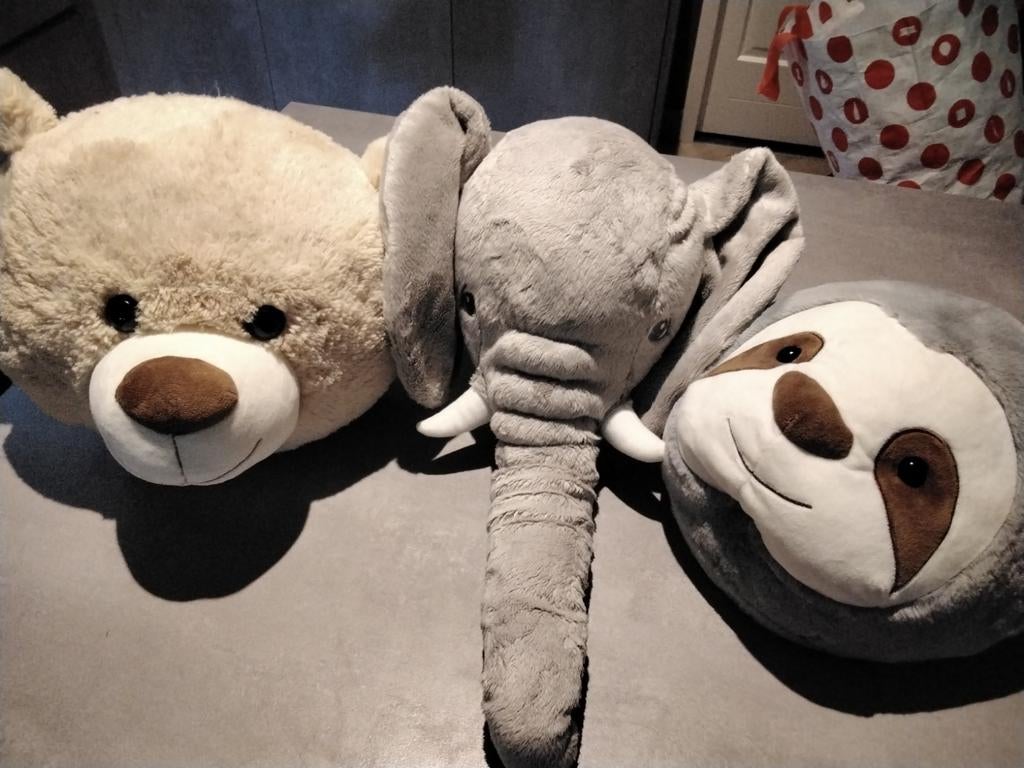 Olifant, beer en luiaard hoofden om op te hangen babykamer, Ophalen, Overige karakters, Overige typen, Zo goed als nieuw