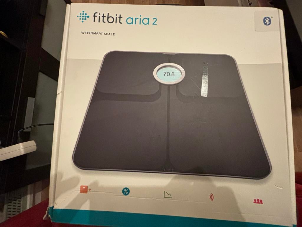 Fitbit Aria 2 Slimme Wi-Fi Weegschaal - Zwart, Witgoed en Apparatuur, Weegschalen, Zo goed als nieuw, Digitaal, Personenweegschaal