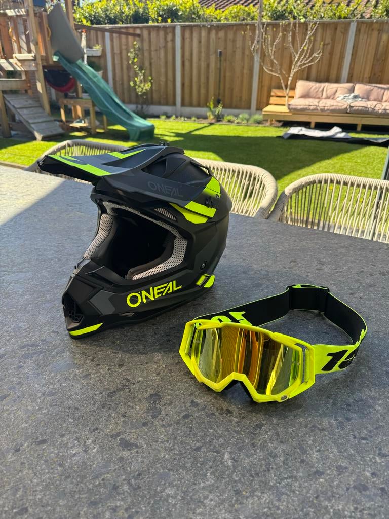 O'Neal Offroad adventure helm met bril - Zwart/Neon Geel, Motoren, Overige merken, Ophalen of Verzenden, L, Tweedehands