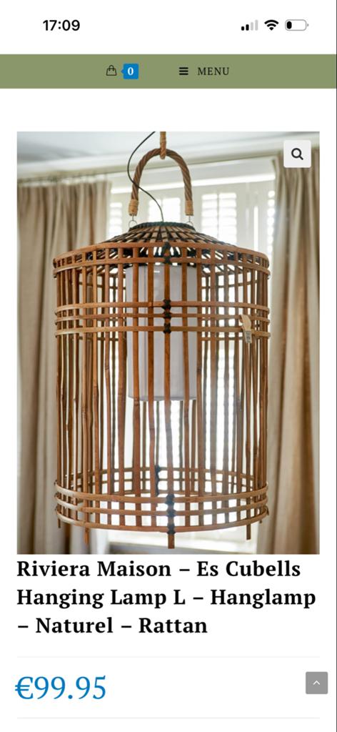 Ibiza Riviera Maison Es Cubells Hanglamp L  Rattan, Ophalen of Verzenden, Gebruikt, Hout, 75 cm of meer