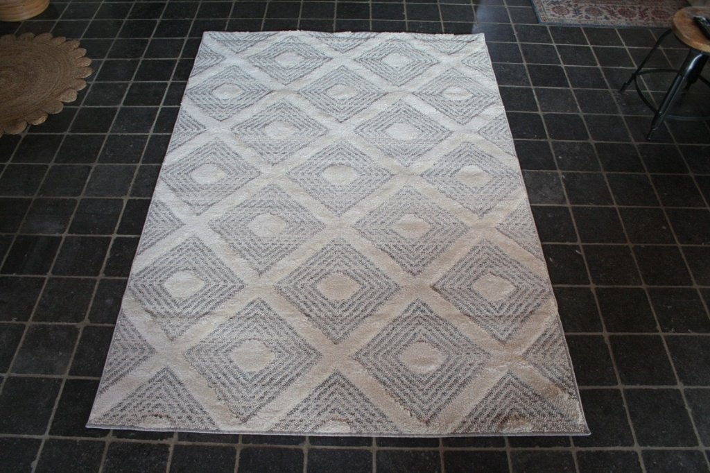 Leuk vloerkleed Pisa grijs wit grafisch 160 x 230 ruitvorm