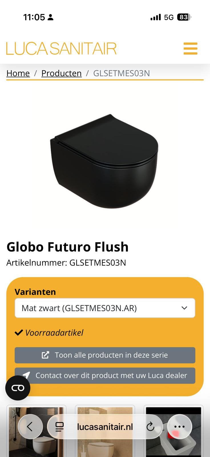 Globo Futuro Flush zwart wc Luca Sanitair nieuw in doos, Doe-het-zelf en Verbouw, Sanitair, Ophalen, Nieuw, Toilet