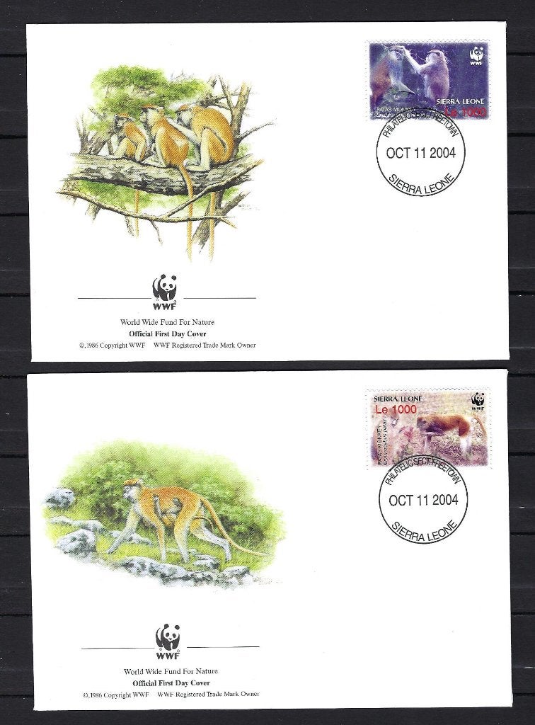 WWF Sierra Leone 4x FDC Mi. 4694/4697 (apen), Ophalen of Verzenden, Dier of Natuur