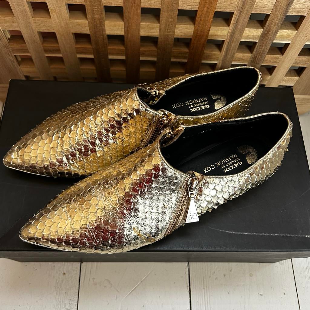 GEOX Leren Loafers - Goud Metallic - Maat 38, Overige kleuren, Instappers, Ophalen of Verzenden, Gedragen