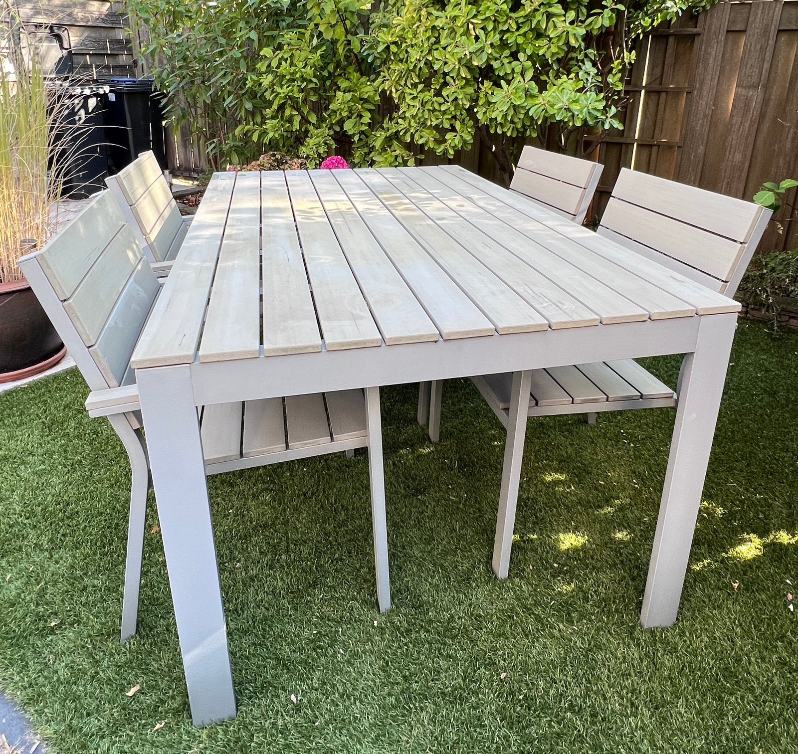 Tuinset grijs / IKEA Falster (tuintafel en 4 stoelen), Ophalen, 4 zitplaatsen, Gebruikt, Aluminium