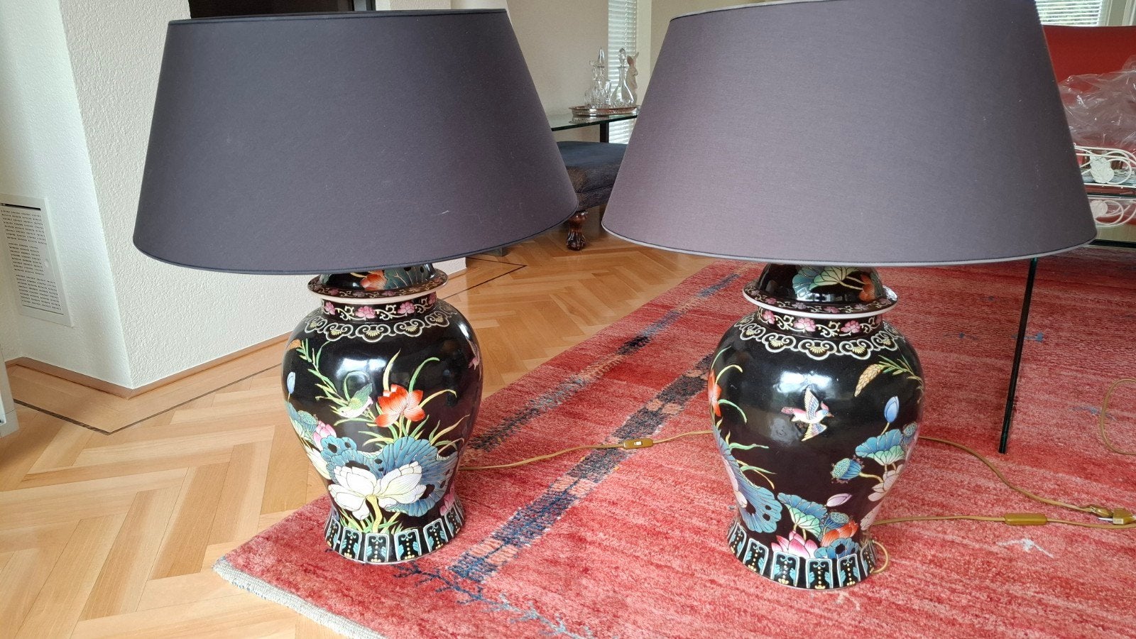 Set van 2 Chinese vazen, omgebouwd tot tafellampen, Huis en Inrichting, Ophalen, Gebruikt, Overige merken, Textiel