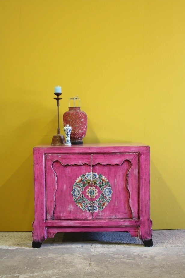 Kleurrijk Uniek Handbeschilderd Kastje Bohemian Vintage Kast, Werelds Uniek Kleurrijk Vintage Style Boho Landelijk Stoer Kleur