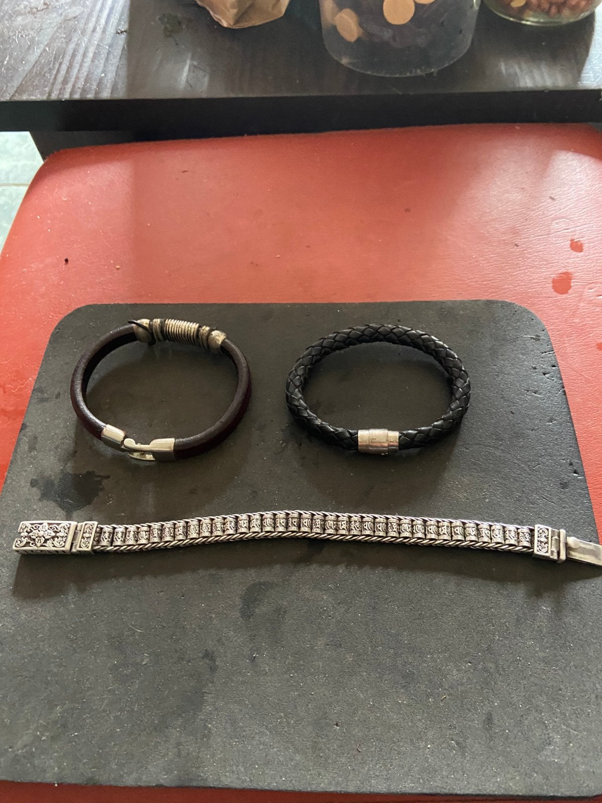 Xl zilveren heren band 925 sterling en 2 xleren heren band, Ophalen of Verzenden, Zo goed als nieuw, Zilver