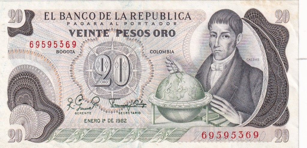 Colombia 20 pesos oro 1-1-1982, Verzenden, Zuid-Amerika, Los biljet