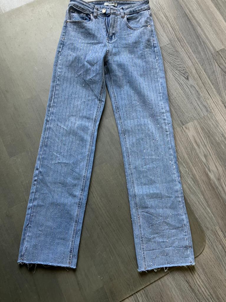 Super leuke glitter jeans maat S van SeeSee Paris, Kleding | Dames, Ophalen of Verzenden, Zo goed als nieuw, Blauw