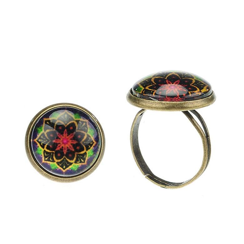 Mandala ring – Verstelbaar met kleurrijk patroon, Nieuw, Ophalen of Verzenden, 17 tot 18, Dame