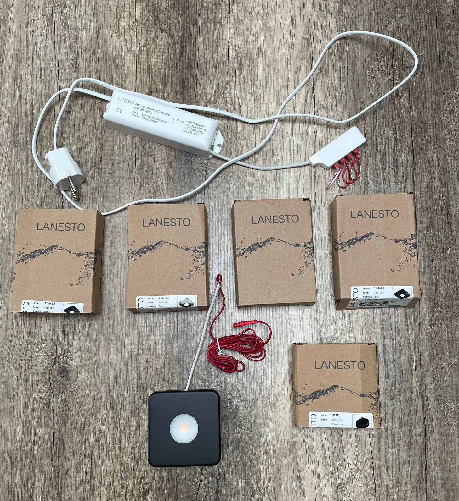 4 zwarte spotjes + dimmer van Lanesto, Huis en Inrichting, Lampen | Spots, Overige materialen, Dimbaar, Overige merken, Nieuw