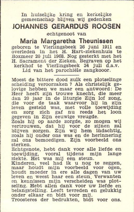Roosen Johannes Gerardus 1911-1968 Vierlingsbeek, Verzamelen, Ophalen of Verzenden