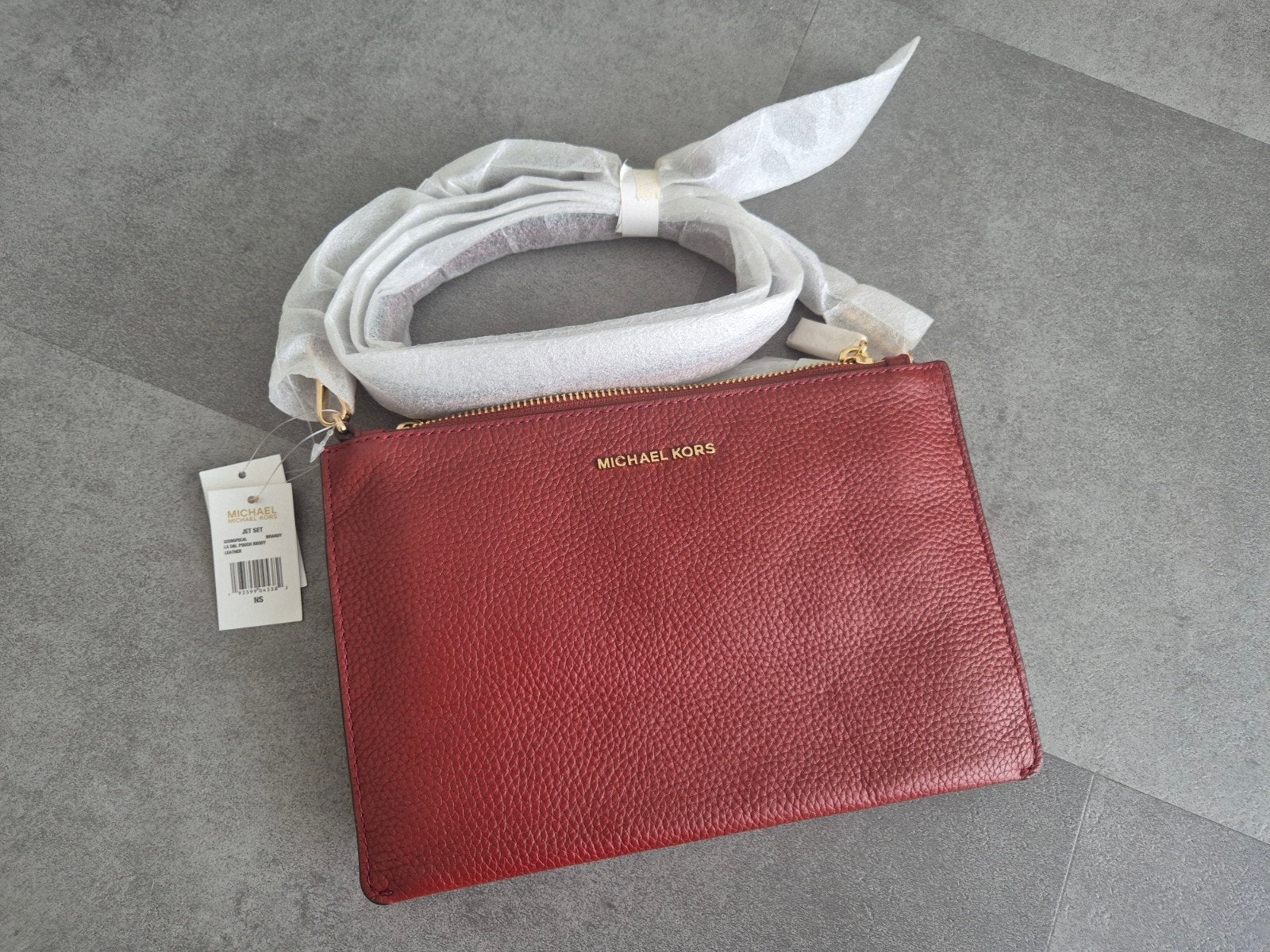Michael Kors Jet Set Double Pouch Cross Body tas, Nieuw, Leer, Rood, Ophalen