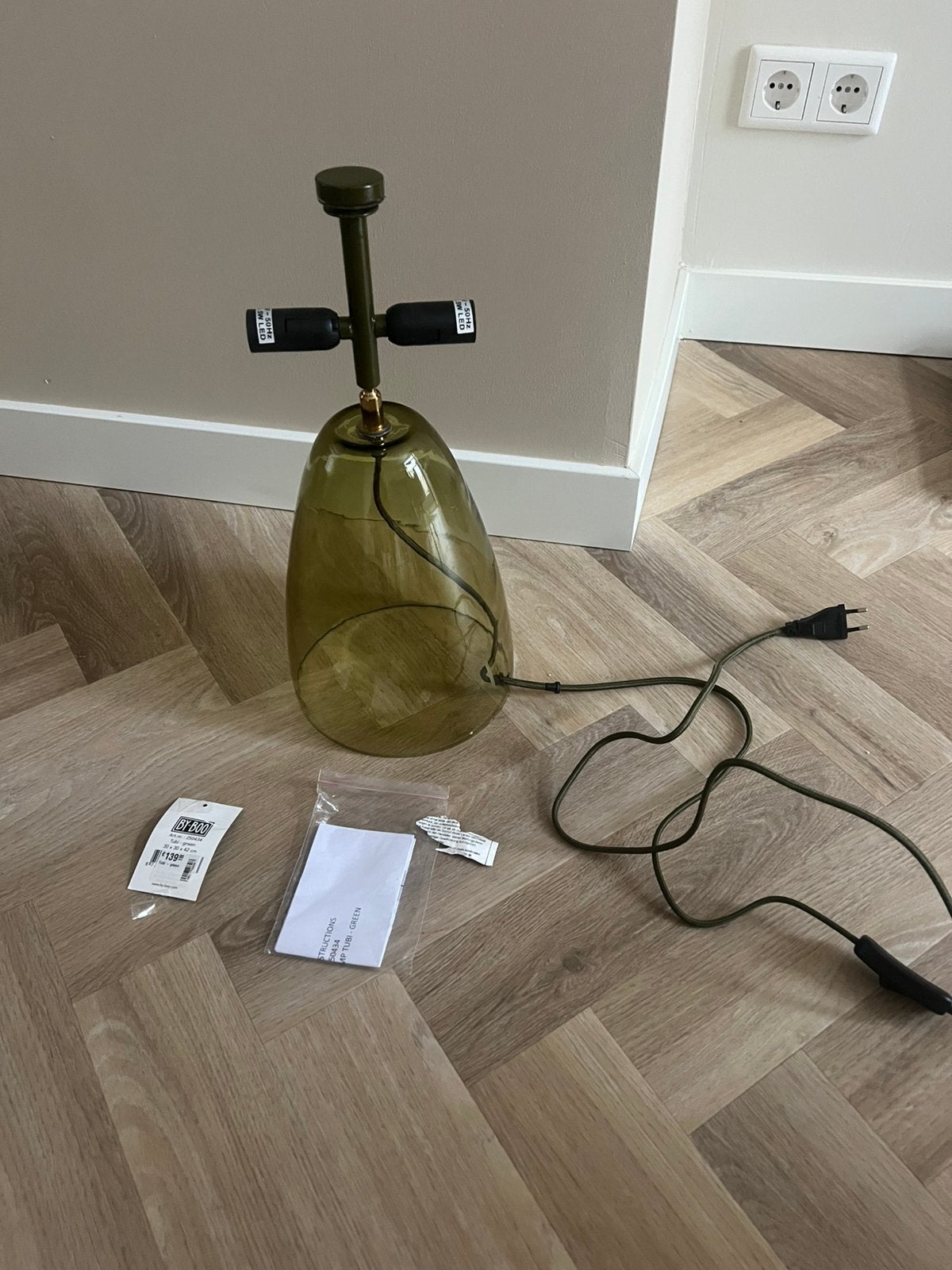 Glazen lamp By-Boo (zonder kap), Ophalen, Groen, Paddenstoellamp, Nieuw