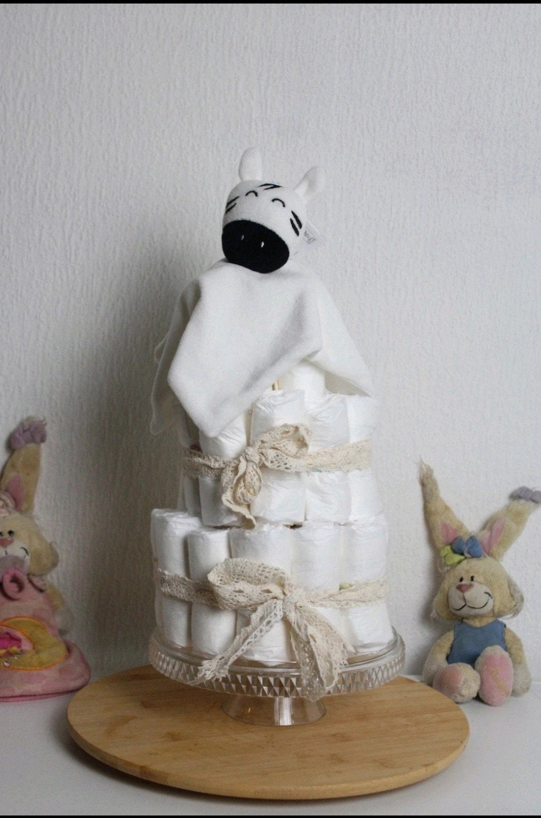 Luiertaart met knuffeldoekje zebra - kraamcadeau, Ophalen of Verzenden, Nieuw, Kraamcadeau