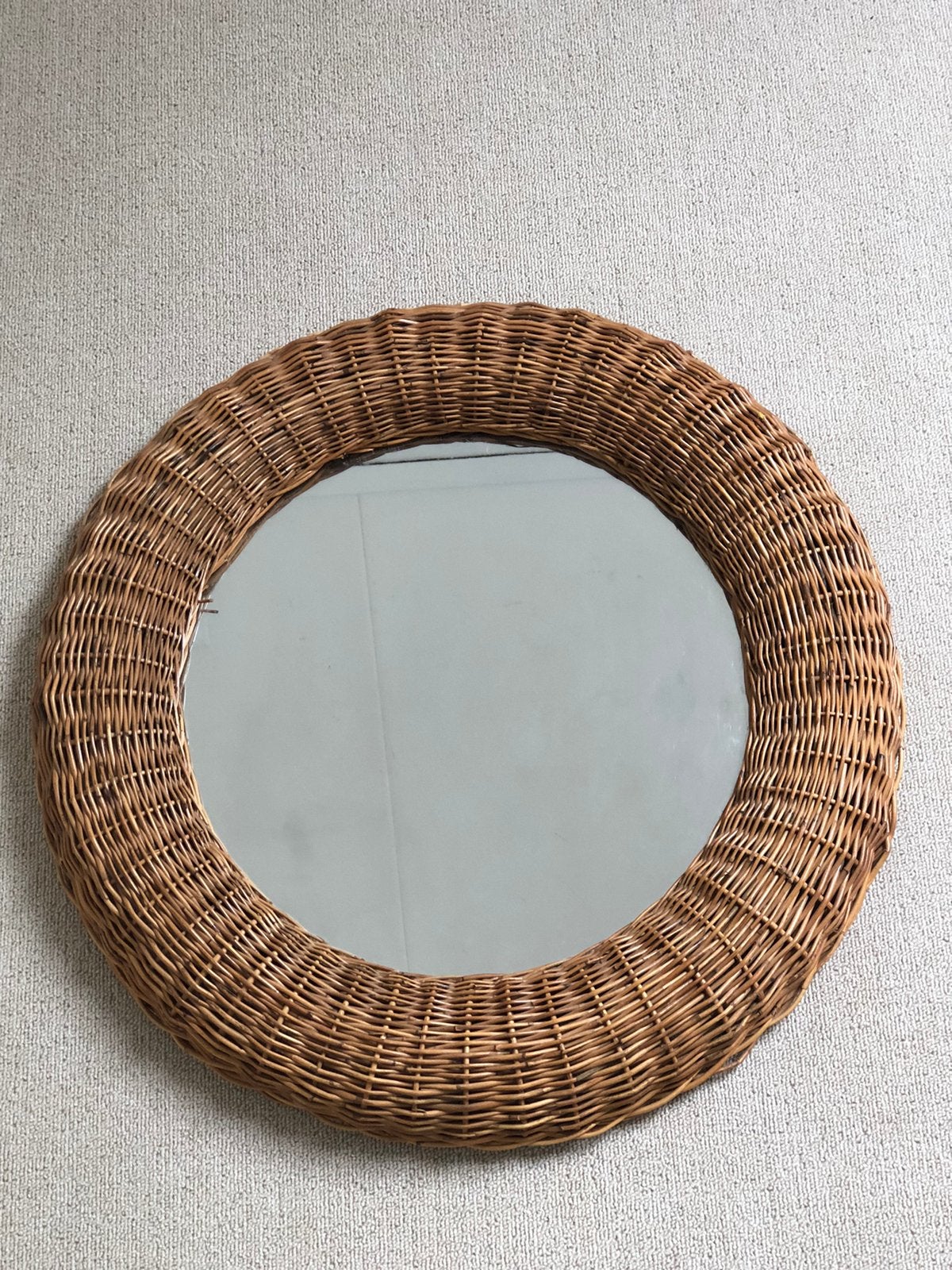Zgan rieten spiegel rond, Minder dan 50 cm, Rond, Ophalen of Verzenden, Zo goed als nieuw
