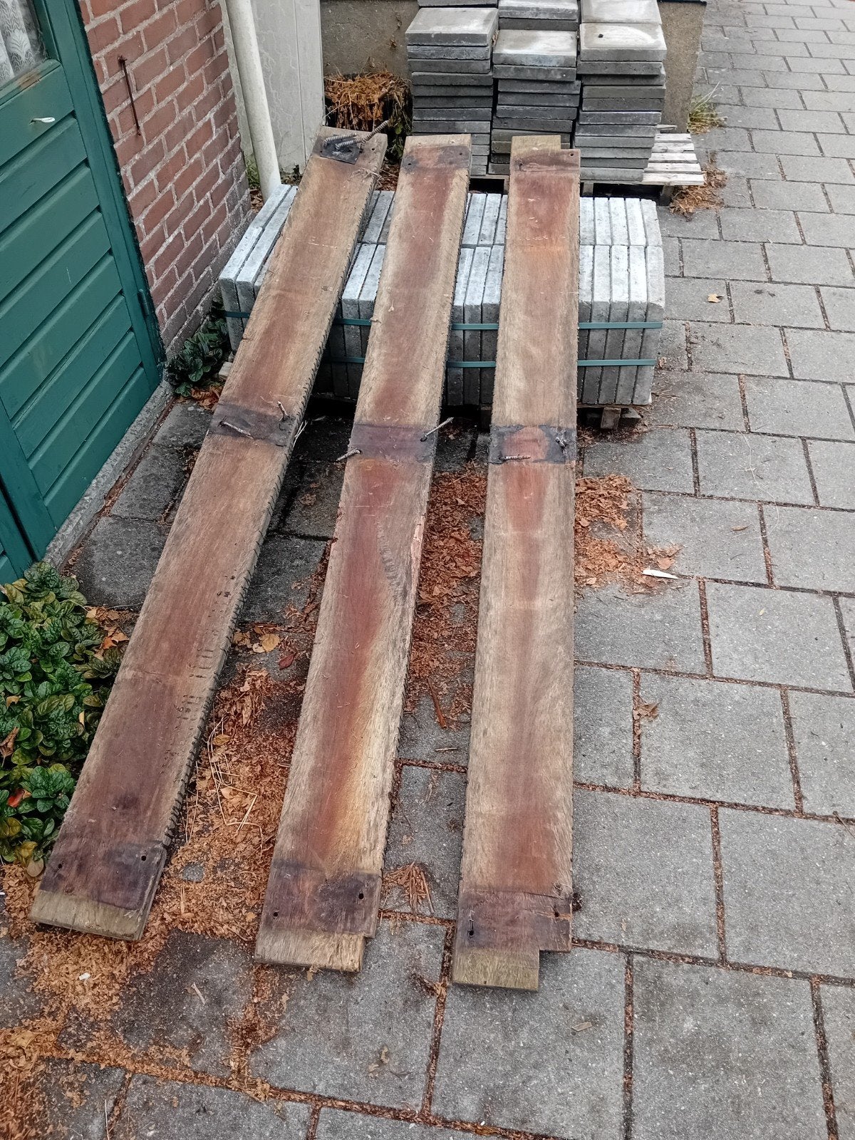 Bankirai planken brugdekdelen trapdelen 220 cm x 14,5 x 4,, Ophalen, Gebruikt, Minder dan 25 mm, Plank