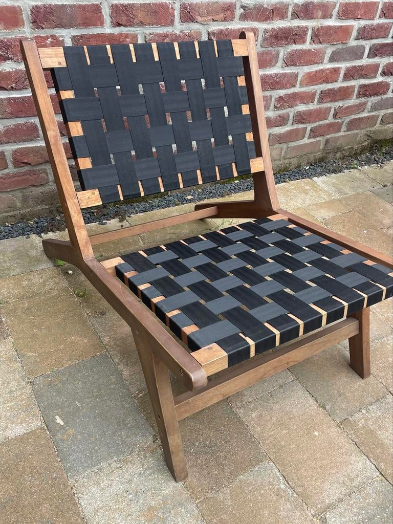 Houten stoel met geweven zitting en rugleuning, Ophalen, Gebruikt, Zwart, Eén