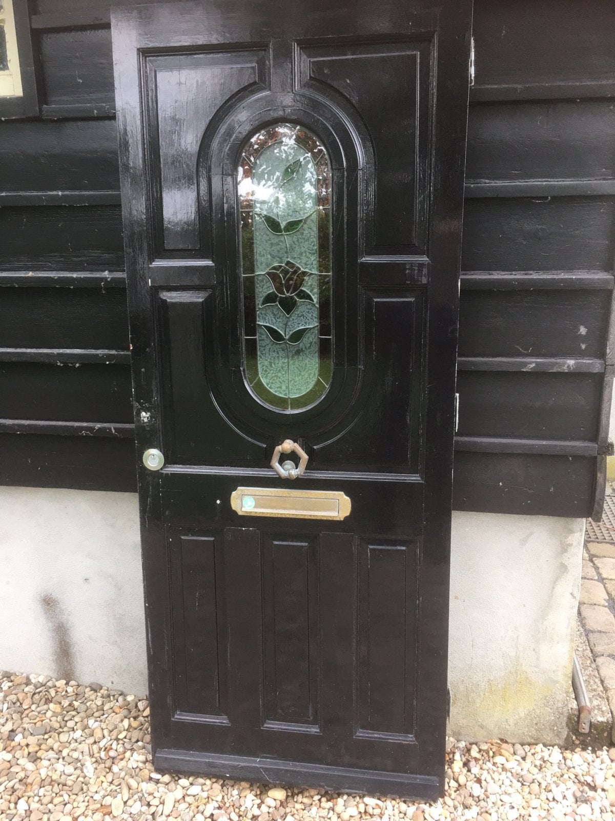 Merbau voordeur met dubbelglas in lood 87x210,5, Doe-het-zelf en Verbouw, Deuren en Horren, Gebruikt, 80 tot 100 cm, Ophalen of Verzenden