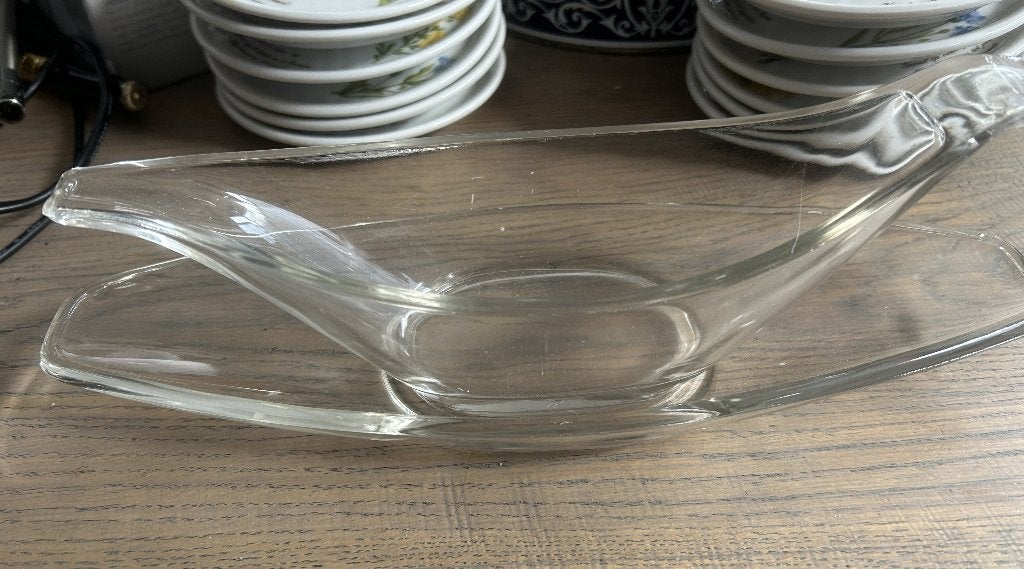 Anchor Hocking Presence glazen sauskom bijbehorende schotel, Huis en Inrichting, Vintage, Ophalen of Verzenden, Kom(men), Glas