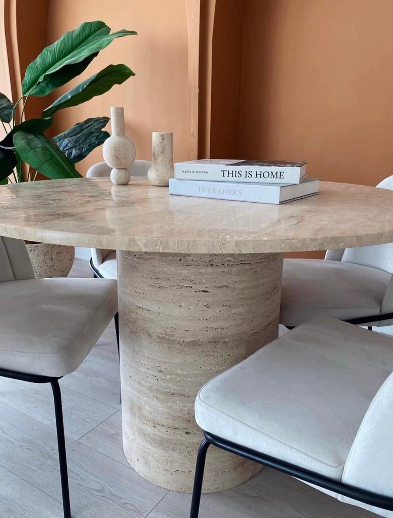 NIEUWE Italiaanse Travertine Eettafel (waarde €3.200), Ophalen of Verzenden, Zo goed als nieuw