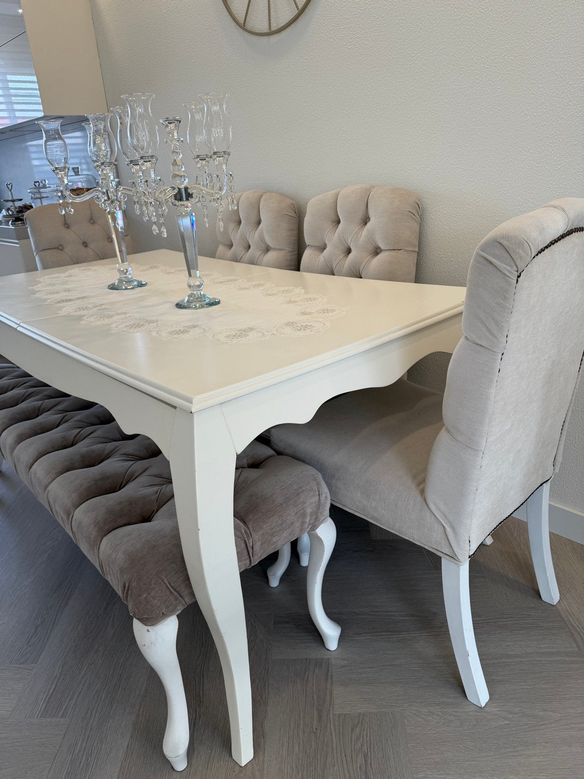 Eettafel met stoelen gehele set met dressoir en salontafel, Huis en Inrichting, Tafels | Eettafels, Ophalen, Barok, 100 tot 150 cm