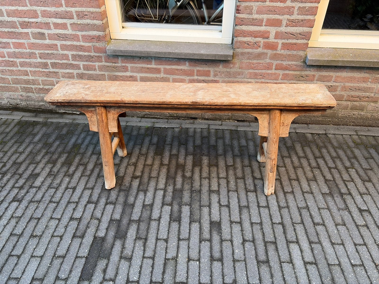 Brocante houten bankje - Zeer stevig en in goede conditie, Huis en Inrichting, Krukjes, Ophalen