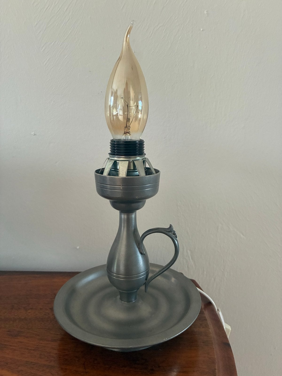 Vintage tinnen tafellamp met kaarsvlam LED lamp, Ophalen of Verzenden