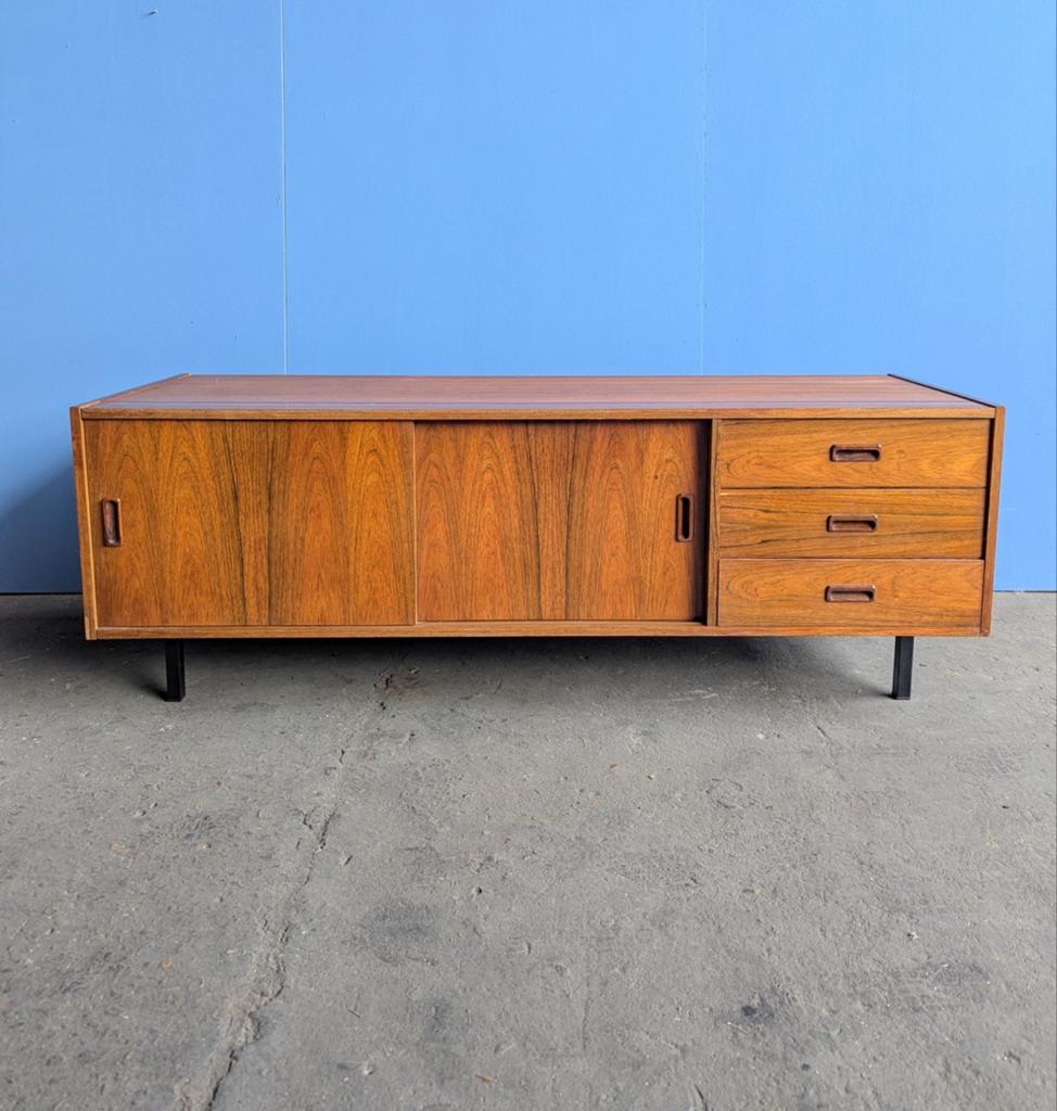 Vintage teak lowboard- dressoir-jaren 60, Ophalen, Gebruikt, 150 tot 200 cm, Teakhout