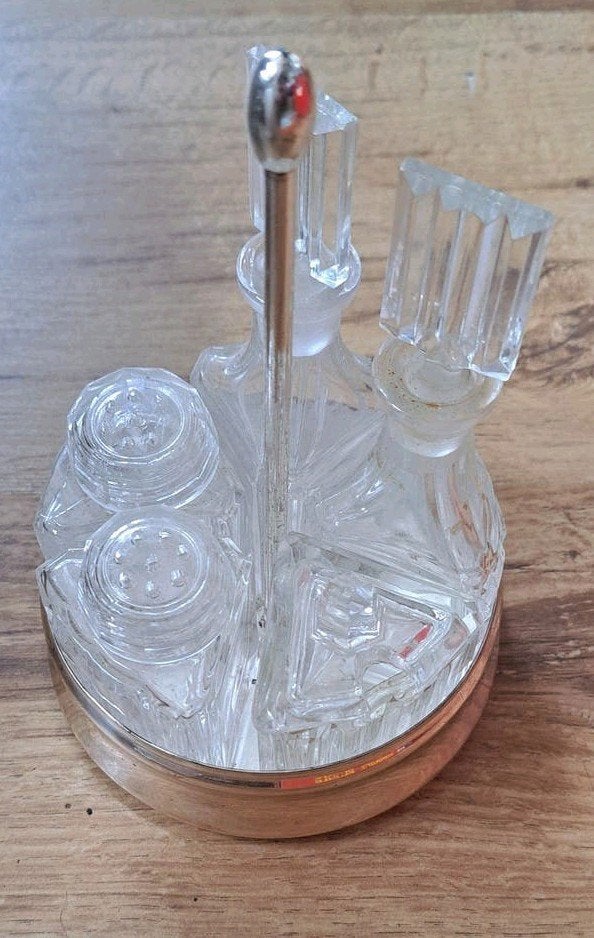 Vintage Glazen Olie en Azijnstel met Zout en Peper, Antiek en Kunst, Ophalen of Verzenden